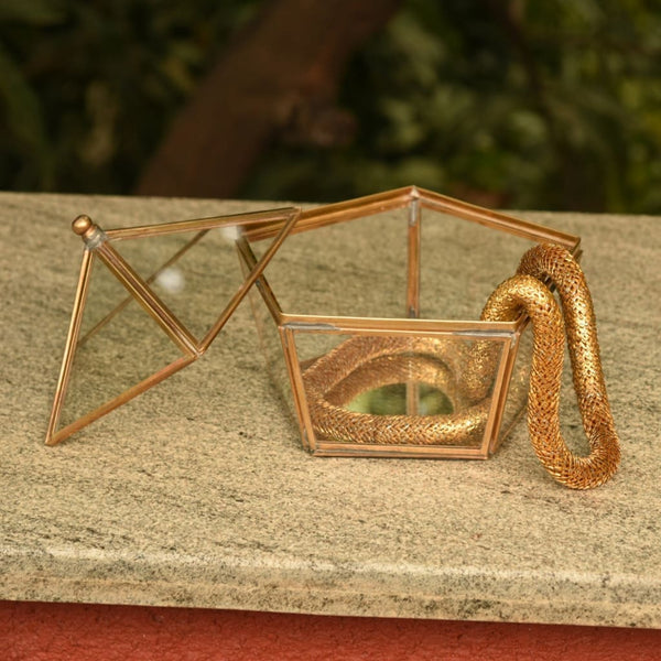 Brass & Glass "Circus Tent" Terrarium Style Jewellery Box with Mirror Base 1 BHK Interiors