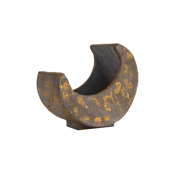 "Bright Side of the Moon" Concrete Table Top Pot / Planter in Grey with Gold Accents 1 BHK Interiors