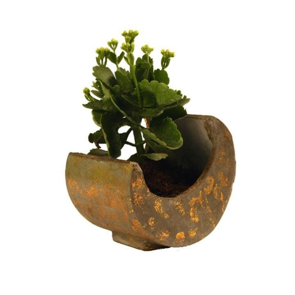 "Bright Side of the Moon" Concrete Table Top Pot / Planter in Grey with Gold Accents 1 BHK Interiors