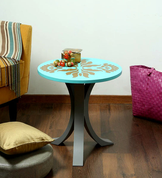 1 BHK x Studio Kohl "Ikat 1" Mini Table / Wall Hanging in Aqua & Gold 1 BHK Interiors