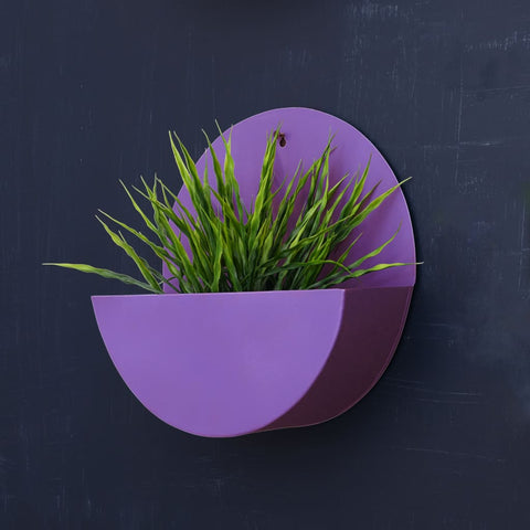 "Lunar" Hanging Metal Mounted Wall Planter / Letter Box in Violet 1 BHK Interiors