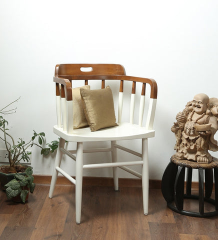 Colonial Style Paint Dipped Teak Accent Chair in White 1 BHK Interiors