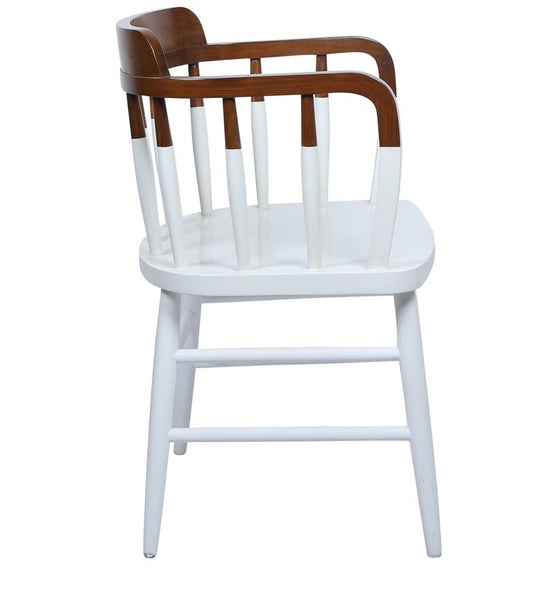 Colonial Style Paint Dipped Teak Accent Chair in White 1 BHK Interiors