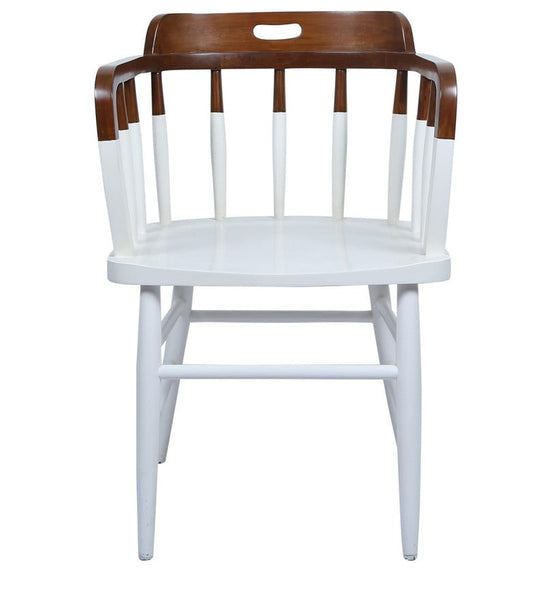 Colonial Style Paint Dipped Teak Accent Chair in White 1 BHK Interiors
