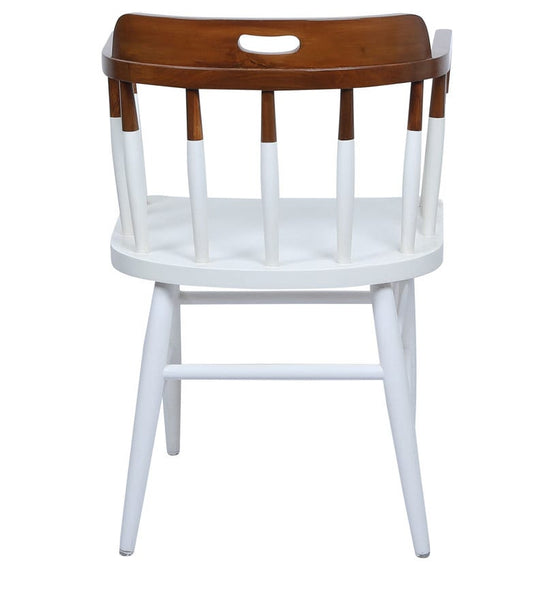 Colonial Style Paint Dipped Teak Accent Chair in White 1 BHK Interiors