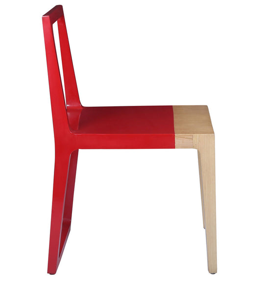 Partial Colour Scandinavian Design Teak Chair in Lacquered Red 1 BHK Interiors