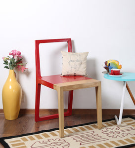 Partial Colour Scandinavian Design Teak Chair in Lacquered Red 1 BHK Interiors