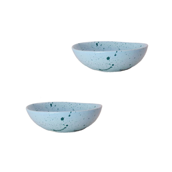 Splatter Print Organic Shape Ceramic Bowl in Baby Blue 1 BHK Interiors