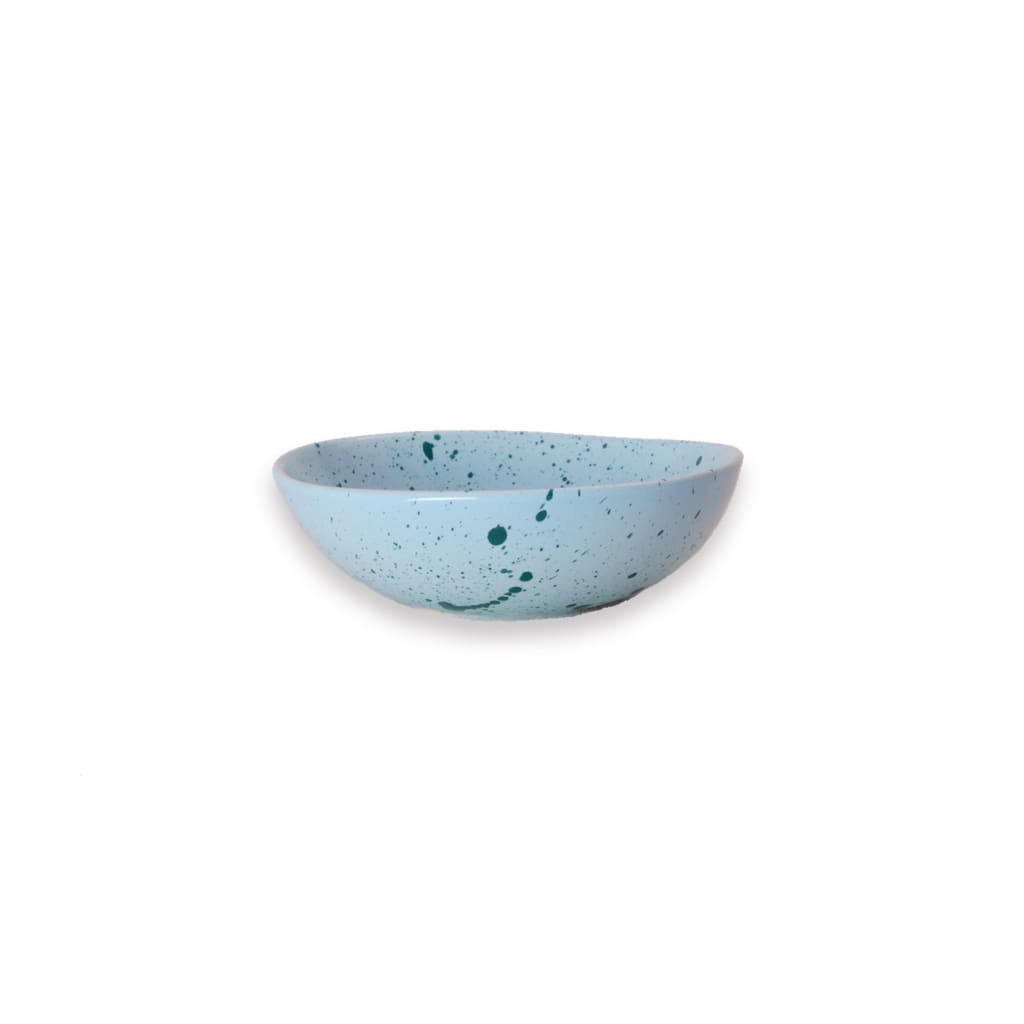 Splatter Print Organic Shape Ceramic Bowl in Baby Blue 1 BHK Interiors